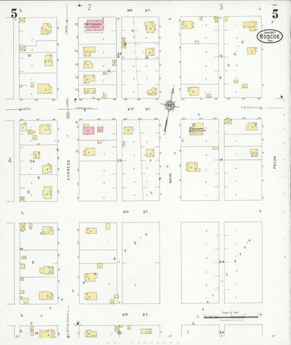 Sanborn Fire Insurance Map from Roscoe, Nolan County, Texas (1927), Sheet #0005 - Complete Map Set gallery image, historic Sanborn map, vintage wall art, Texas Texas