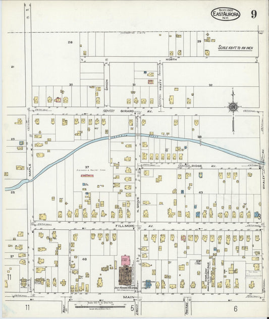 Sanborn Fire Insurance Map from East Aurora, Erie County, New York (1920), Sheet #0009 - Historic Sanborn Fire Insurance Map Print, vintage old map wall art, antique decor, genealogy gift, New York New York map