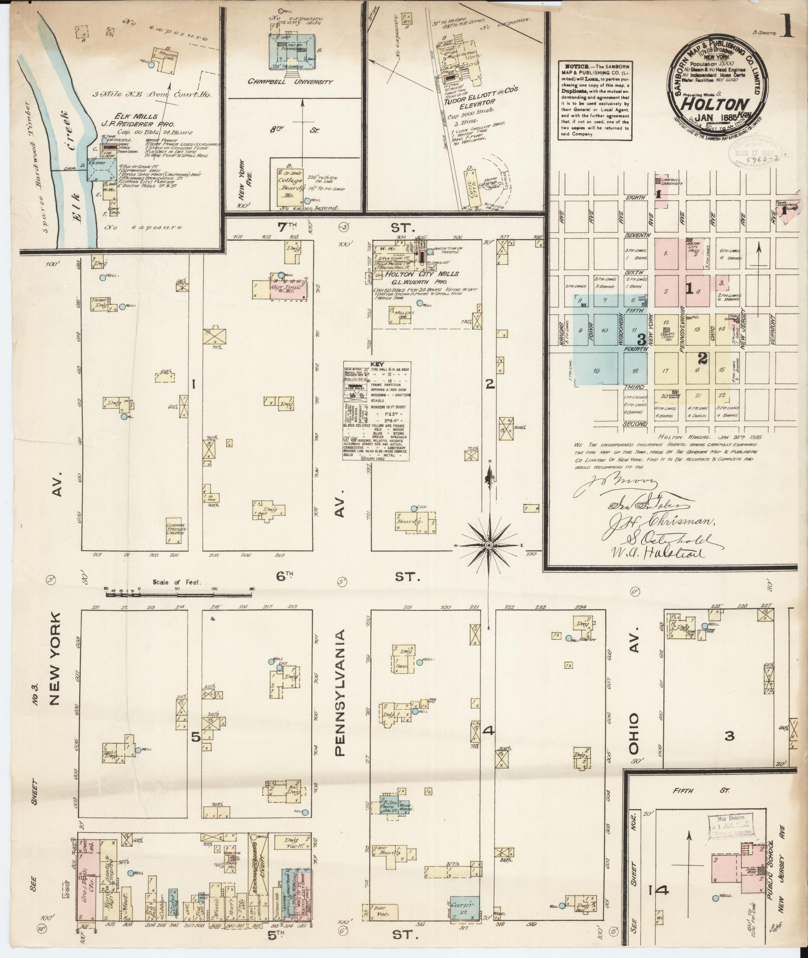 Sanborn Fire Insurance Map from Holton, Jackson County, Kansas (1885), Sheet #0001 - Historic Sanborn Fire Insurance Map Print, vintage old map wall art, antique decor, genealogy gift, Kansas Kansas map