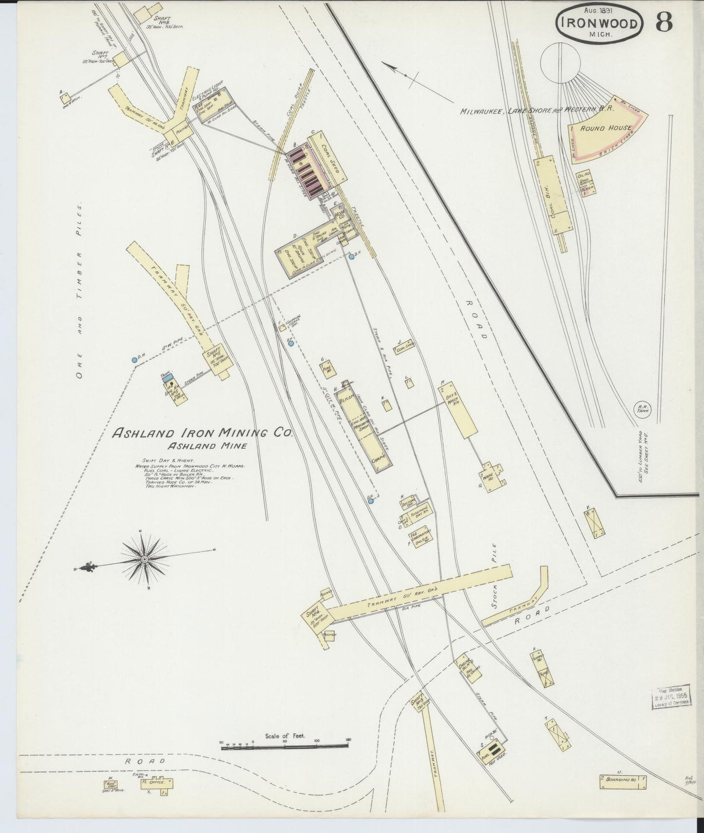 Sanborn Fire Insurance Map from Ironwood, Gogebic County, Michigan (1891), Sheet #0008 - Complete Map Set gallery image, historic Sanborn map, vintage wall art, Michigan Michigan