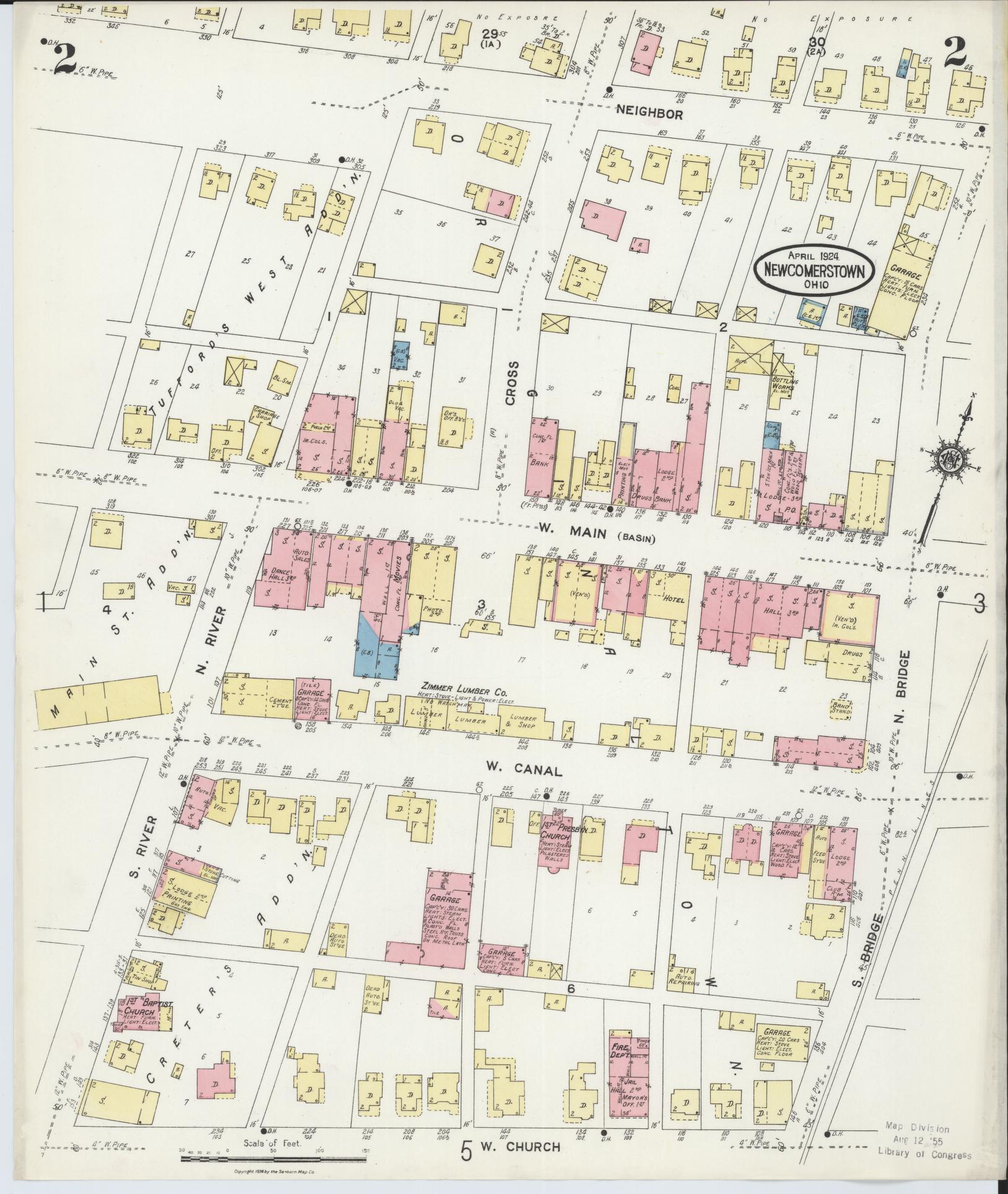 Sanborn Fire Insurance Map from Newcomerstown, Tuscarawas County, Ohio (1924), Sheet #0002 - Complete Map Set gallery image, historic Sanborn map, vintage wall art, Ohio Ohio
