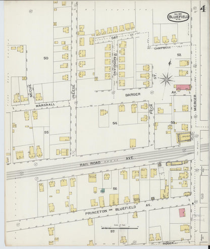 Sanborn Fire Insurance Map from Bluefield, Mercer County, West Virginia (1893), Sheet #0004 - Complete Map Set gallery image, historic Sanborn map, vintage wall art, West Virginia West Virginia