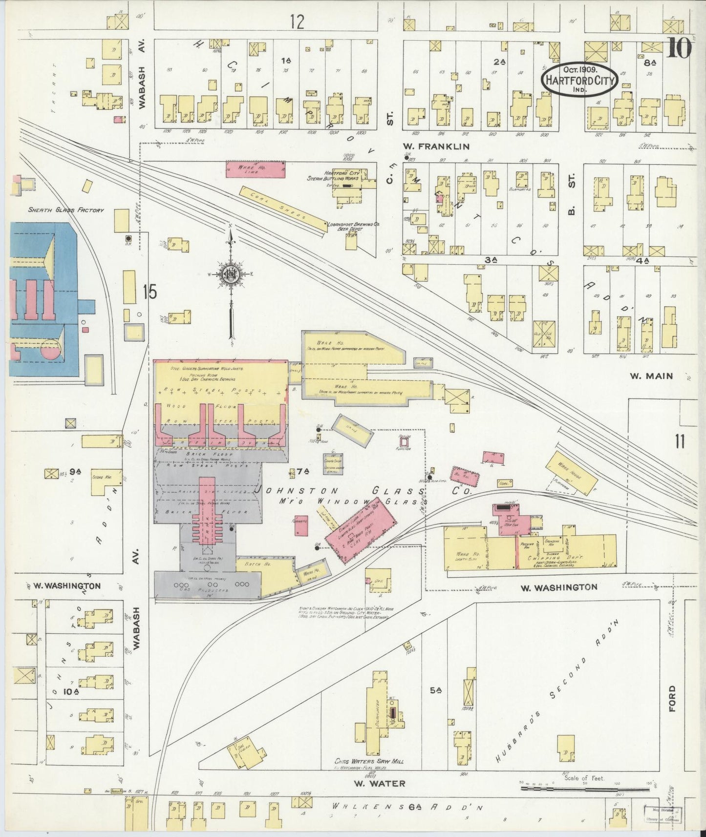Sanborn Fire Insurance Map from Hartford City, Blackford County, Indiana (1909), Sheet #0010 - Historic Sanborn Fire Insurance Map Print, vintage old map wall art, antique decor, genealogy gift, Indiana Indiana map