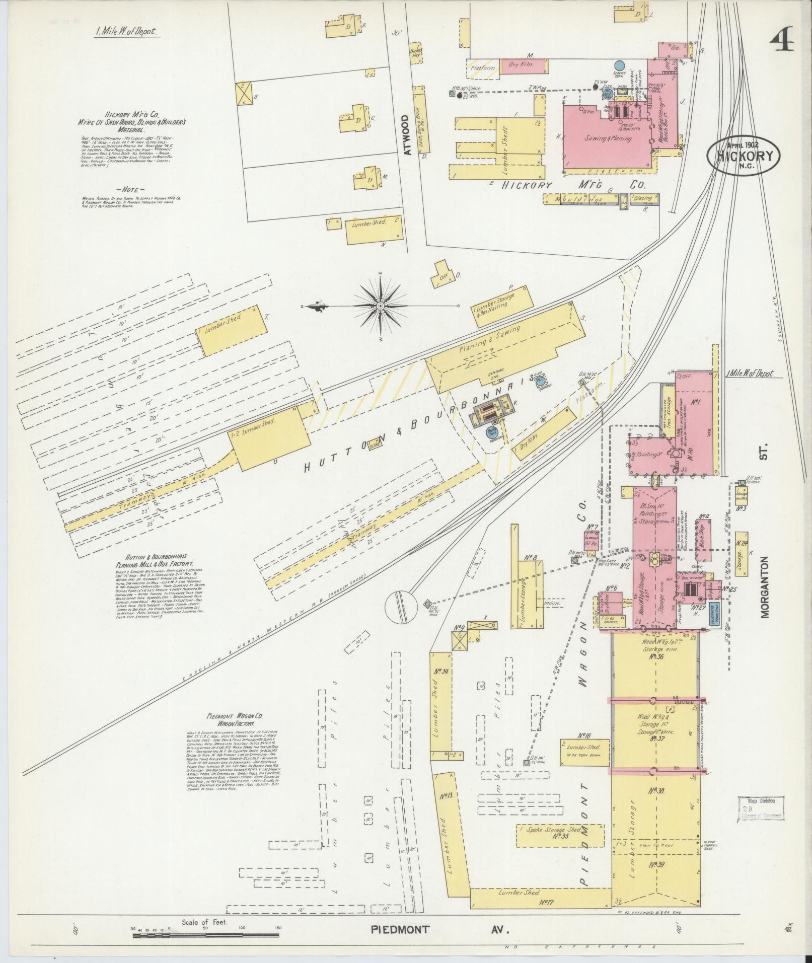 Sanborn Fire Insurance Map from Hickory, Catawba County, North Carolina (1902), Sheet #0004 - Historic Sanborn Fire Insurance Map Print, vintage old map wall art, antique decor, genealogy gift, North Carolina North Carolina map