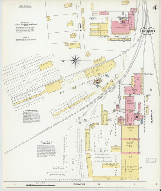 Sanborn Fire Insurance Map from Hickory, Catawba County, North Carolina (1902), Sheet #0004 - Historic Sanborn Fire Insurance Map Print, vintage old map wall art, antique decor, genealogy gift, North Carolina North Carolina map