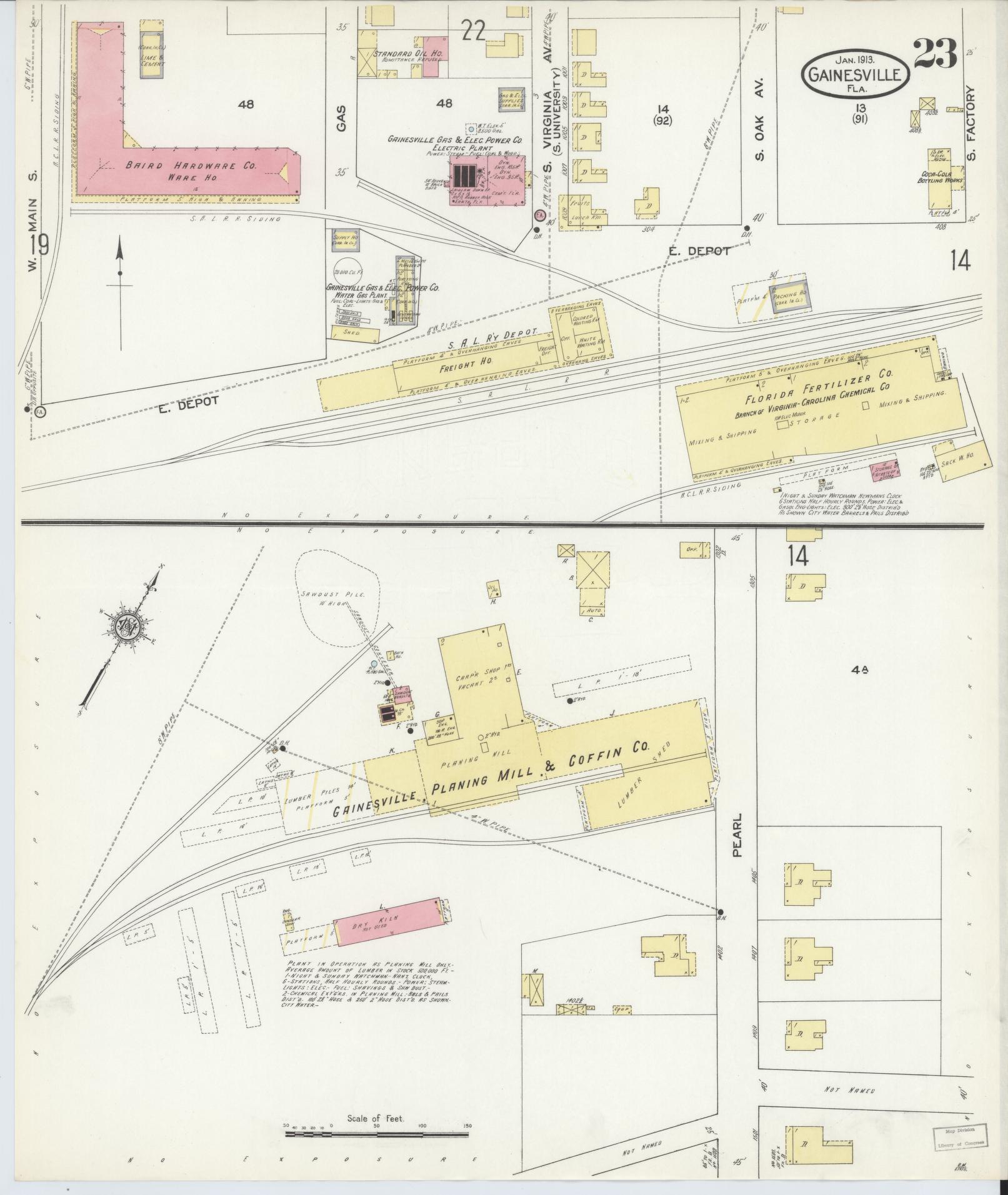 Sanborn Fire Insurance Map from Gainesville, Alachua County, Florida (1913), Sheet #0023 - Complete Map Set gallery image, historic Sanborn map, vintage wall art, Florida Florida