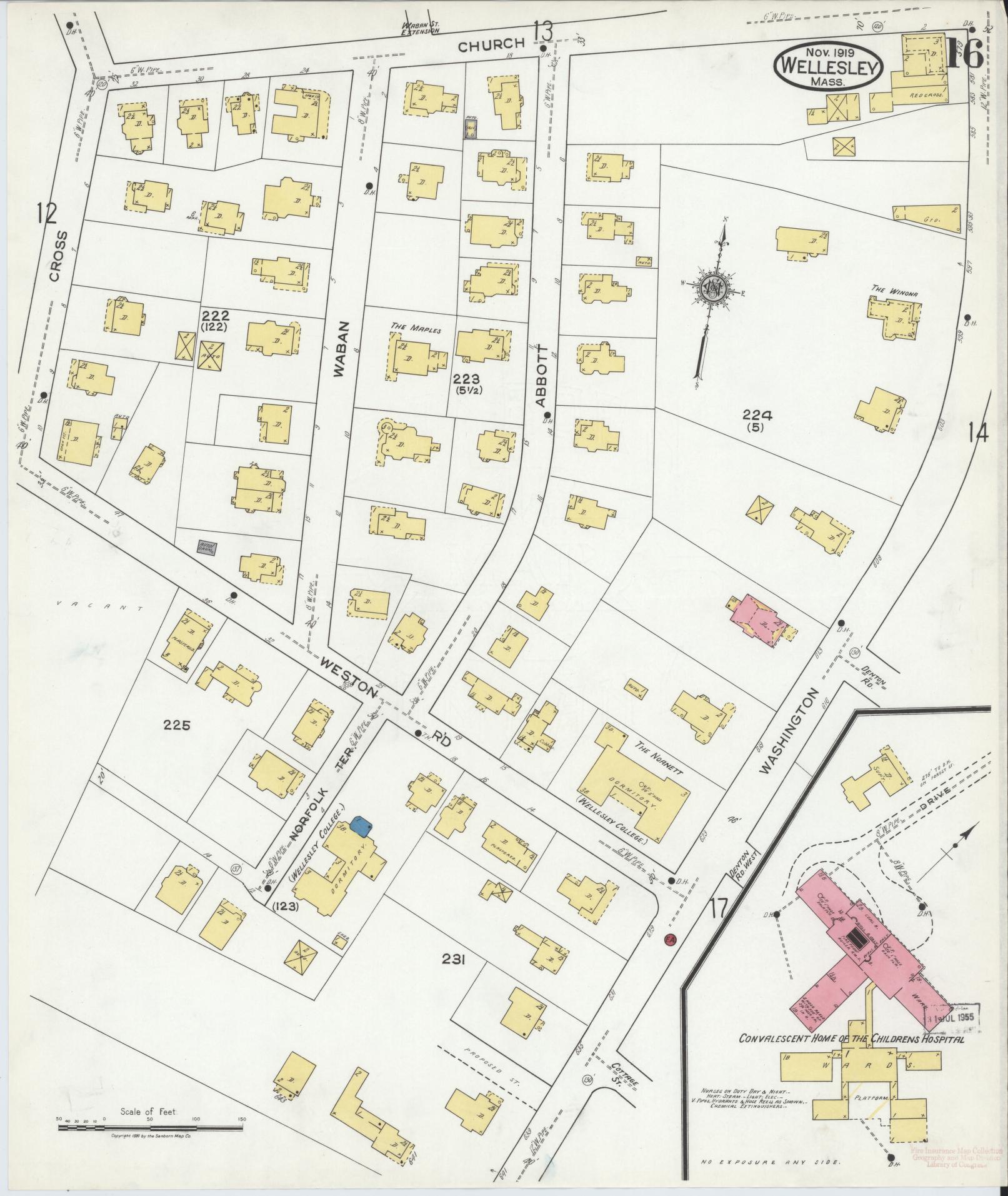 Sanborn Fire Insurance Map from Wellesley, Norfolk County, Massachusetts (1919), Sheet #0016 - Complete Map Set gallery image, historic Sanborn map, vintage wall art, Massachusetts Massachusetts