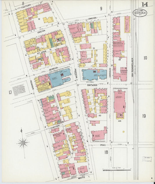 Sanborn Fire Insurance Map from Cohoes, Albany County, New York (1902), Sheet #0014 - Historic Sanborn Fire Insurance Map Print, vintage old map wall art, antique decor, genealogy gift, New York New York map