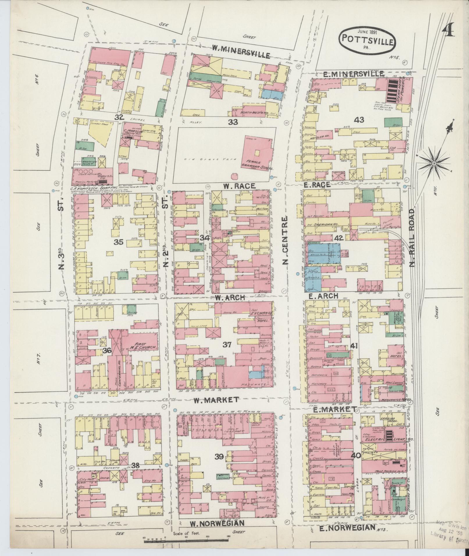 Sanborn Fire Insurance Map from Pottsville, Schuylkill County, Pennsylvania (1891), Sheet #0004 - Complete Map Set gallery image, historic Sanborn map, vintage wall art, Pennsylvania Pennsylvania