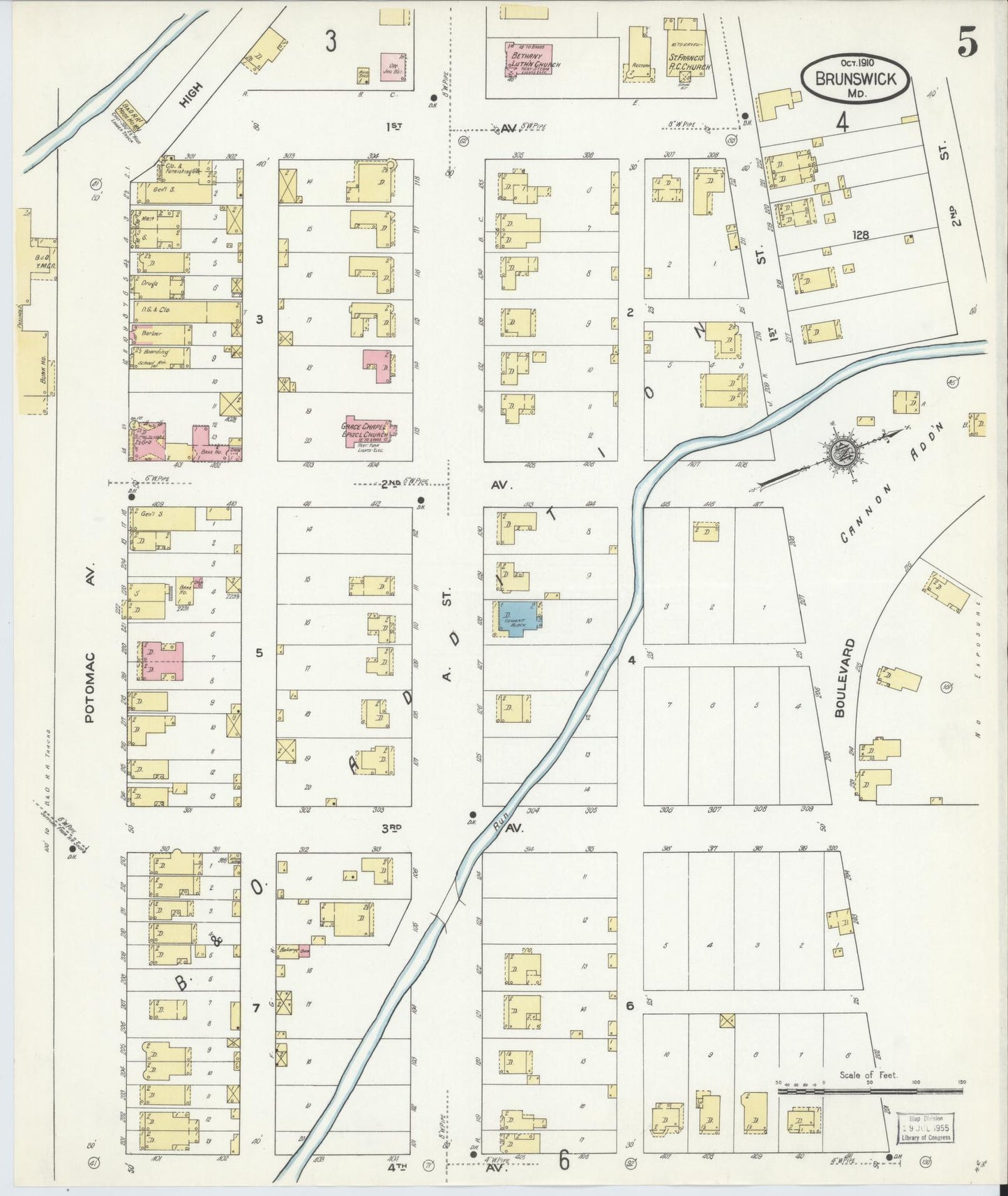 Sanborn Fire Insurance Map from Brunswick, Frederick County, Maryland (1910), Sheet #0005 - Complete Map Set gallery image, historic Sanborn map, vintage wall art, Maryland Maryland