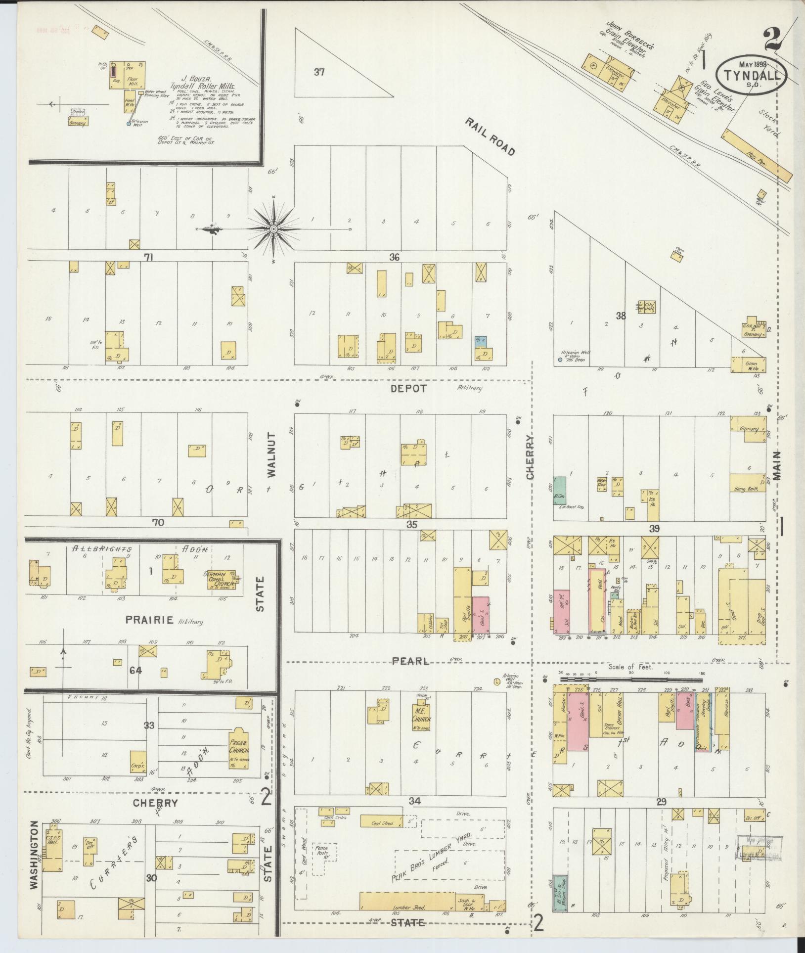 Sanborn Fire Insurance Map from Tyndall, Bon Homme County, South Dakota (1898), Sheet #0002 - Complete Map Set gallery image, historic Sanborn map, vintage wall art, South Dakota South Dakota