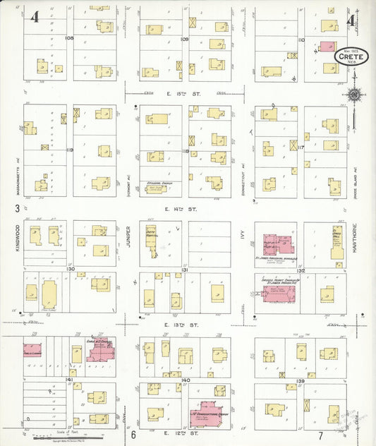 Sanborn Fire Insurance Map from Crete, Saline County, Nebraska (1923), Sheet #0004 - Historic Sanborn Fire Insurance Map Print, vintage old map wall art, antique decor, genealogy gift, Nebraska Nebraska map