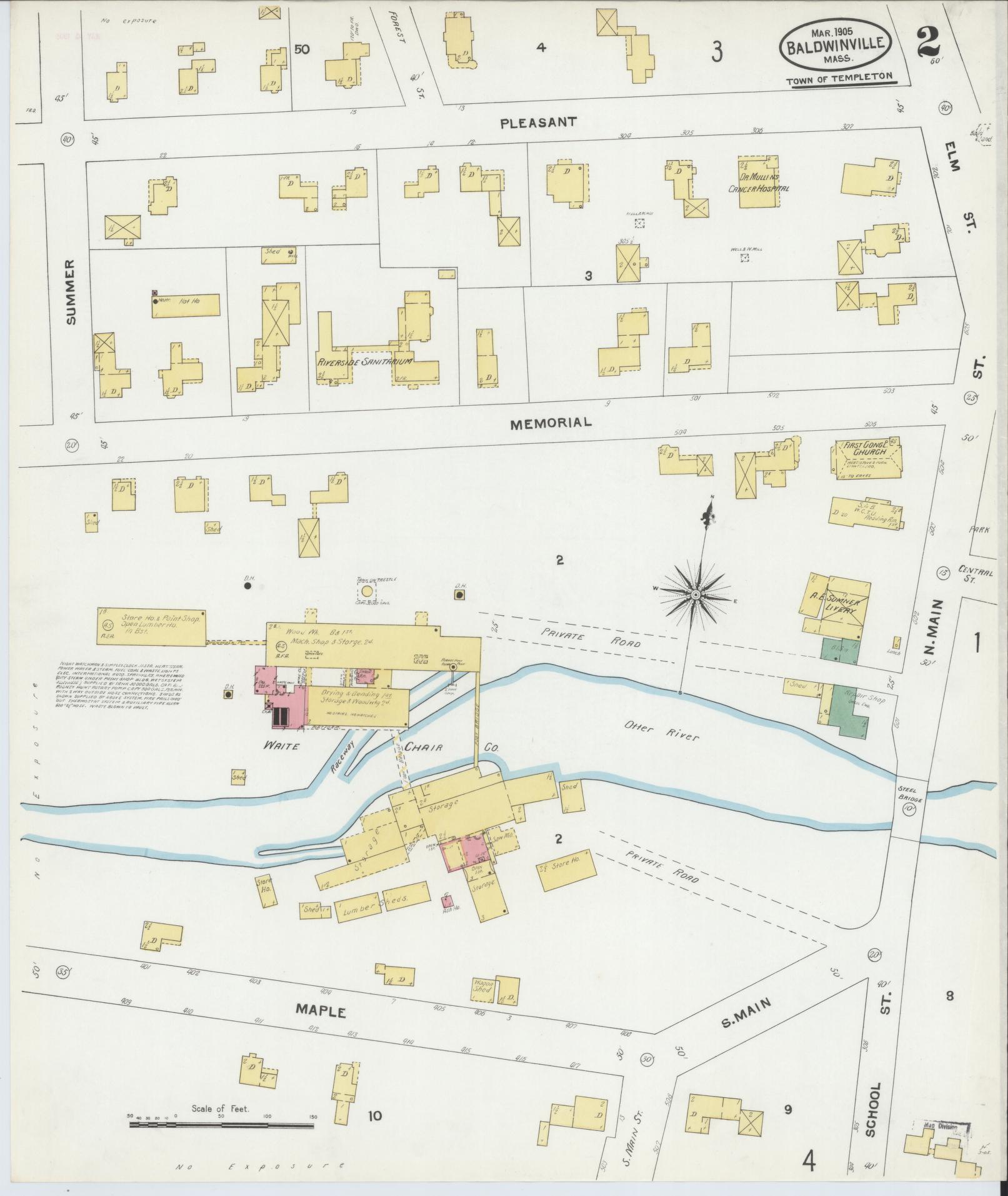 Sanborn Fire Insurance Map from Baldwinville, Worcester County, Massachusetts (1905), Sheet #0002 - Complete Map Set gallery image, historic Sanborn map, vintage wall art, Massachusetts Massachusetts