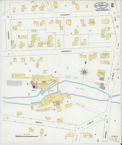 Sanborn Fire Insurance Map from Baldwinville, Worcester County, Massachusetts (1905), Sheet #0002 - Complete Map Set gallery image, historic Sanborn map, vintage wall art, Massachusetts Massachusetts