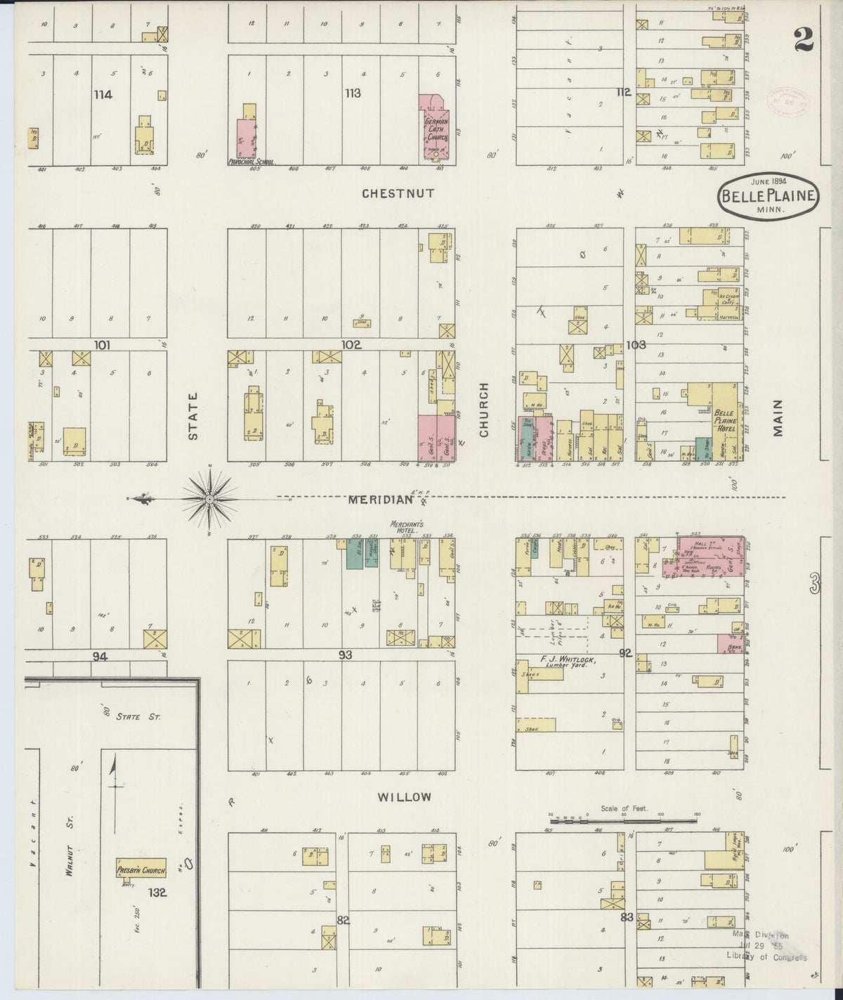 Sanborn Fire Insurance Map from Belle Plaine, Scott County, Minnesota (1894), Sheet #0002 - Historic Sanborn Fire Insurance Map Print, vintage old map wall art, antique decor, genealogy gift, Minnesota Minnesota map
