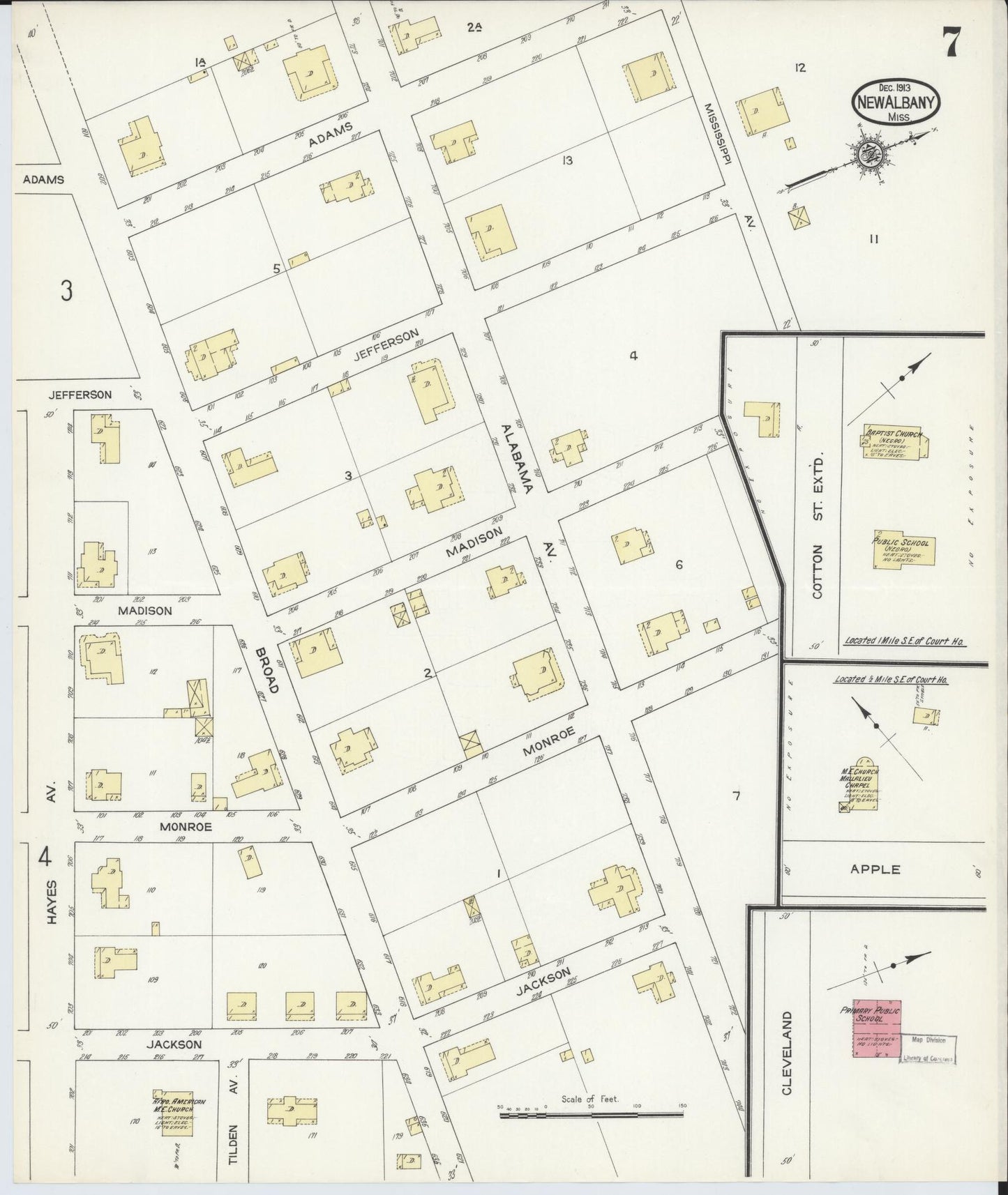 Sanborn Fire Insurance Map from New Albany, Union County, Mississippi (1913), Sheet #0007 - Complete Map Set gallery image, historic Sanborn map, vintage wall art, Mississippi Mississippi