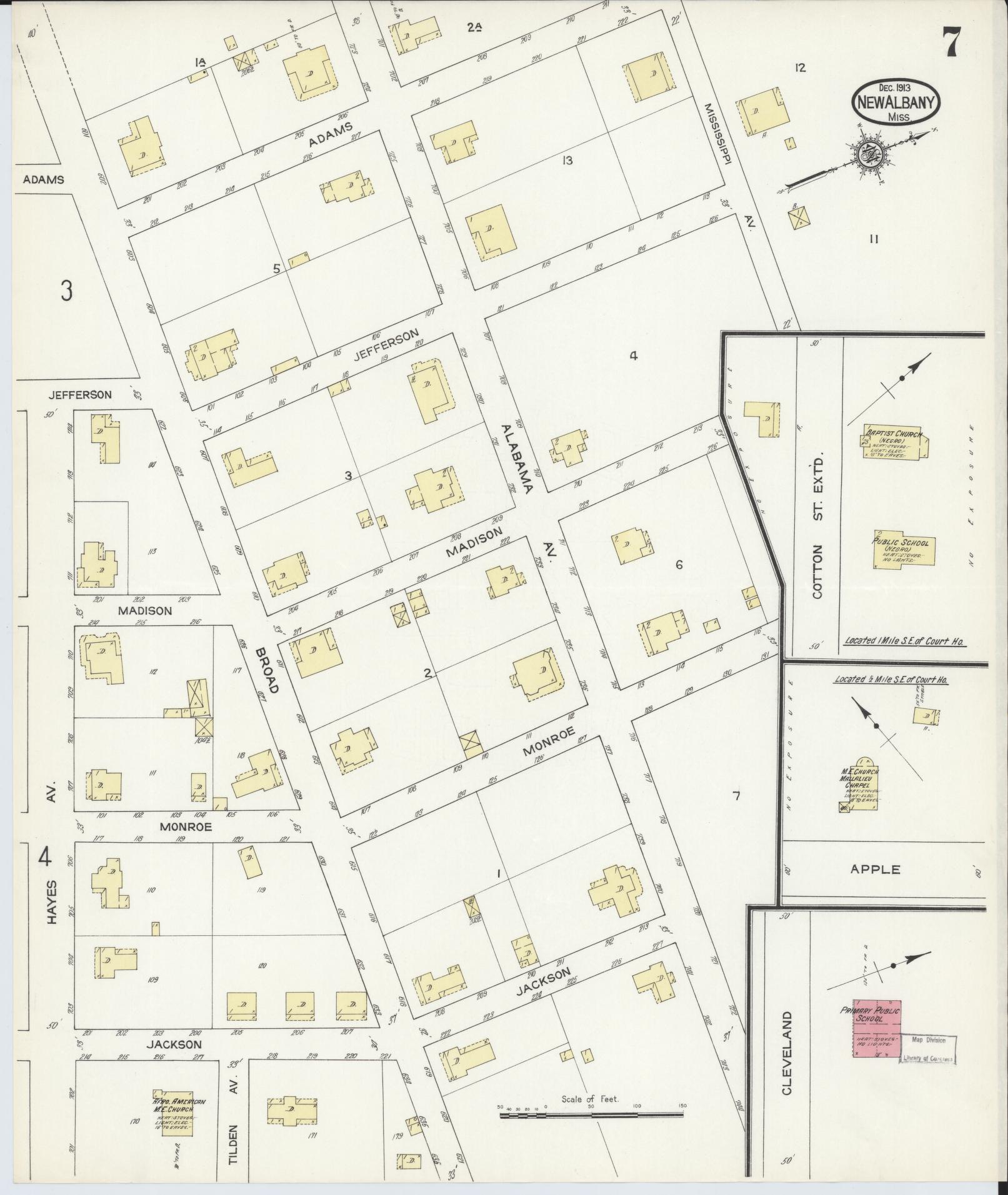 Sanborn Fire Insurance Map from New Albany, Union County, Mississippi (1913), Sheet #0007 - Complete Map Set gallery image, historic Sanborn map, vintage wall art, Mississippi Mississippi