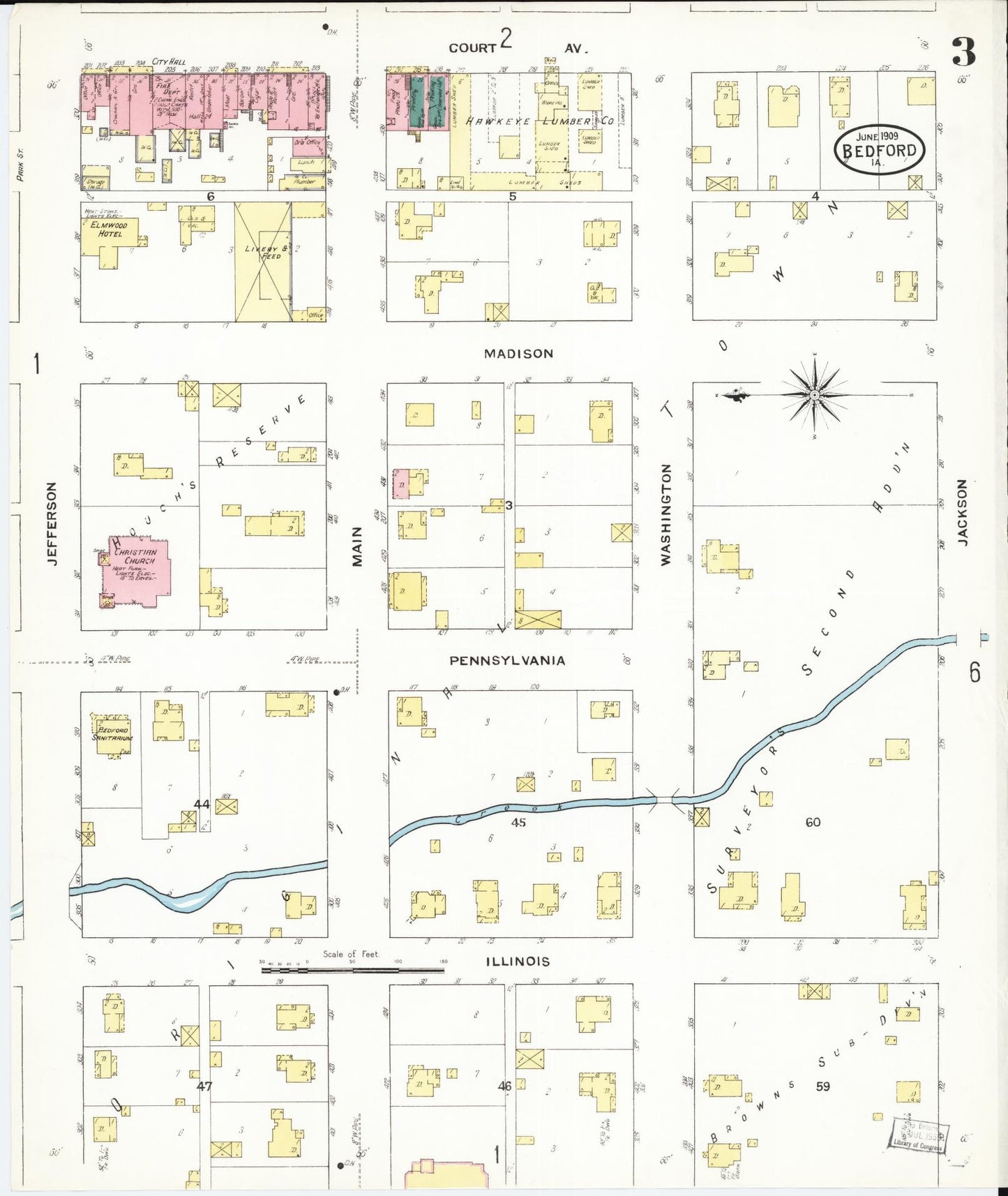 Sanborn Fire Insurance Map from Bedford, Taylor County, Iowa (1909), Sheet #0003 - Historic Sanborn Fire Insurance Map Print, vintage old map wall art