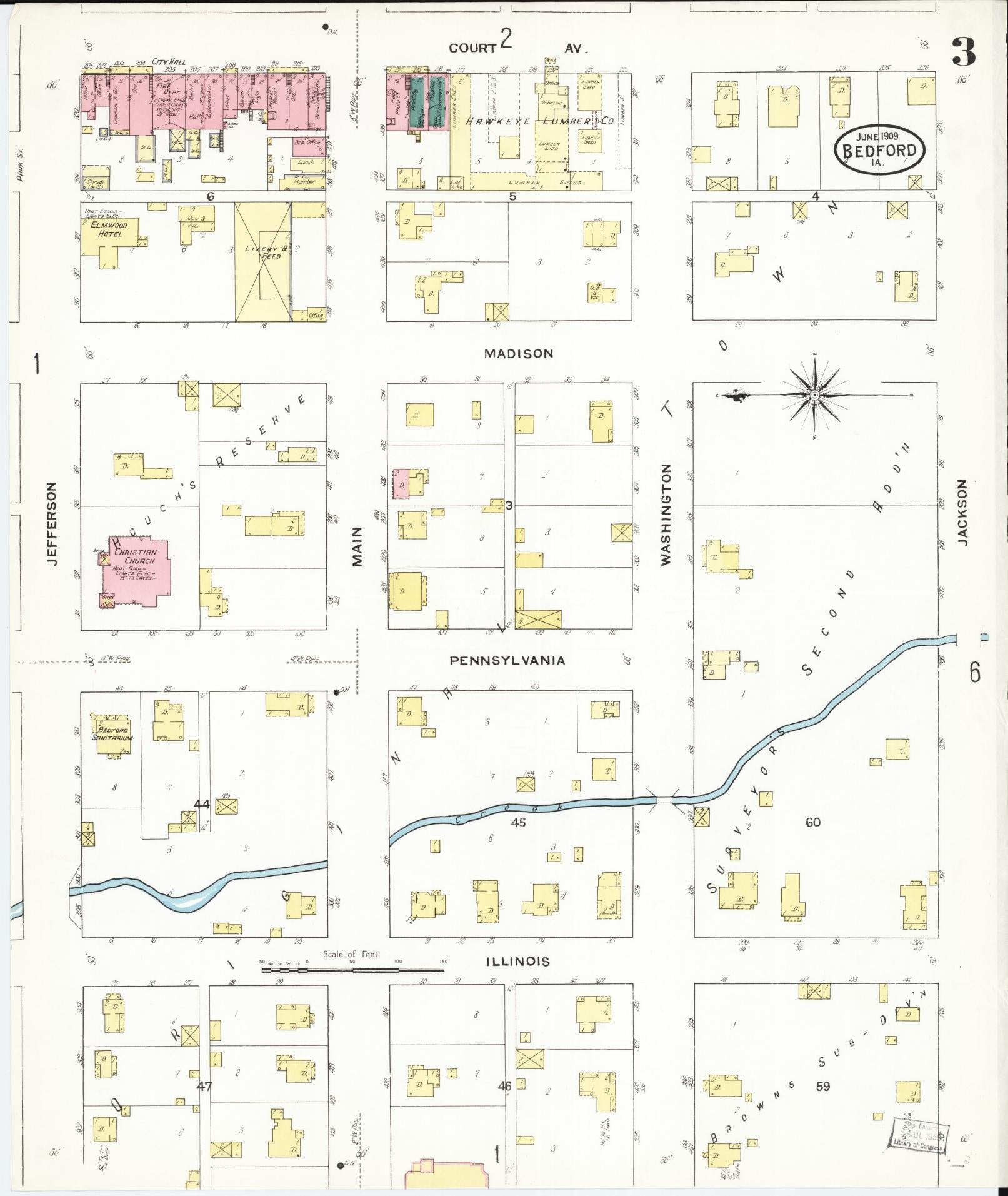 Sanborn Fire Insurance Map from Bedford, Taylor County, Iowa (1909), Sheet #0003 - Historic Sanborn Fire Insurance Map Print, vintage old map wall art