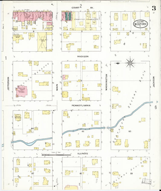 Sanborn Fire Insurance Map from Bedford, Taylor County, Iowa (1909), Sheet #0003 - Historic Sanborn Fire Insurance Map Print, vintage old map wall art
