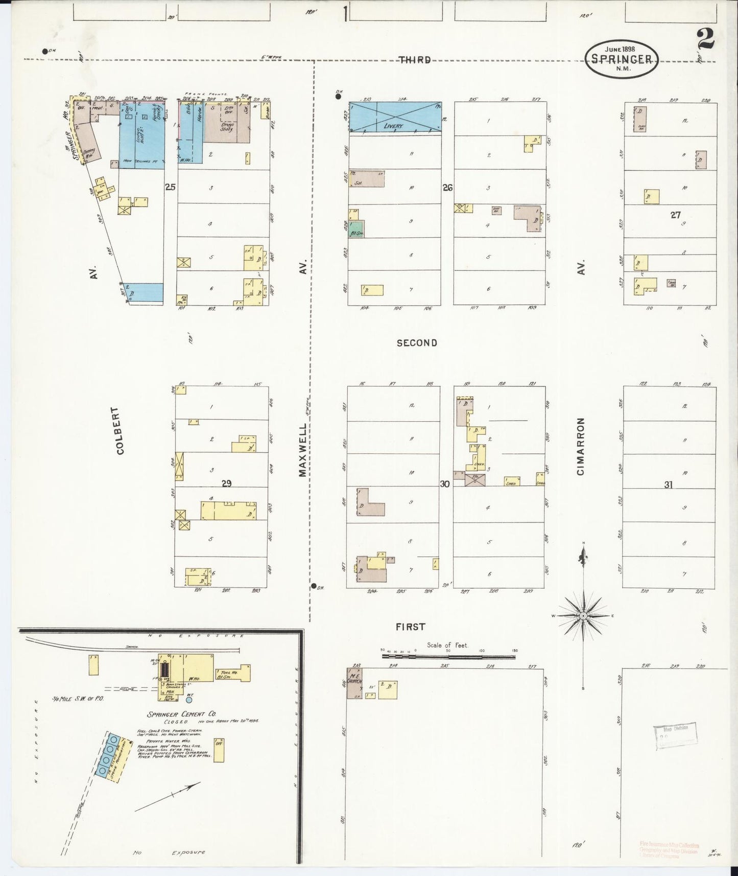 Sanborn Fire Insurance Map from Springer, Colfax County, New Mexico (1898), Sheet #0002 - Complete Map Set gallery image, historic Sanborn map, vintage wall art, New Mexico New Mexico