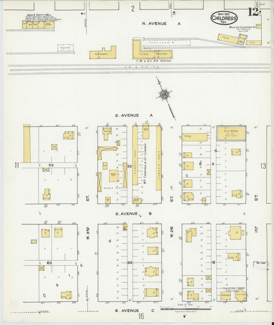 Sanborn Fire Insurance Map from Childress, Childress County, Texas (1921), Sheet #0012 - Historic Sanborn Fire Insurance Map Print, vintage old map wall art, antique decor, genealogy gift, Texas Texas map