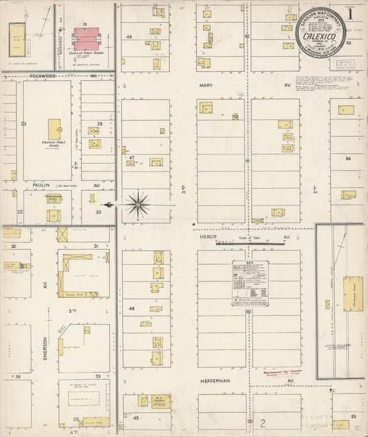 Sanborn Fire Insurance Map from Calexico, Imperial County, California (1910), Sheet #0001 - Historic Sanborn Fire Insurance Map Print, vintage old map wall art, antique decor, genealogy gift, California California map