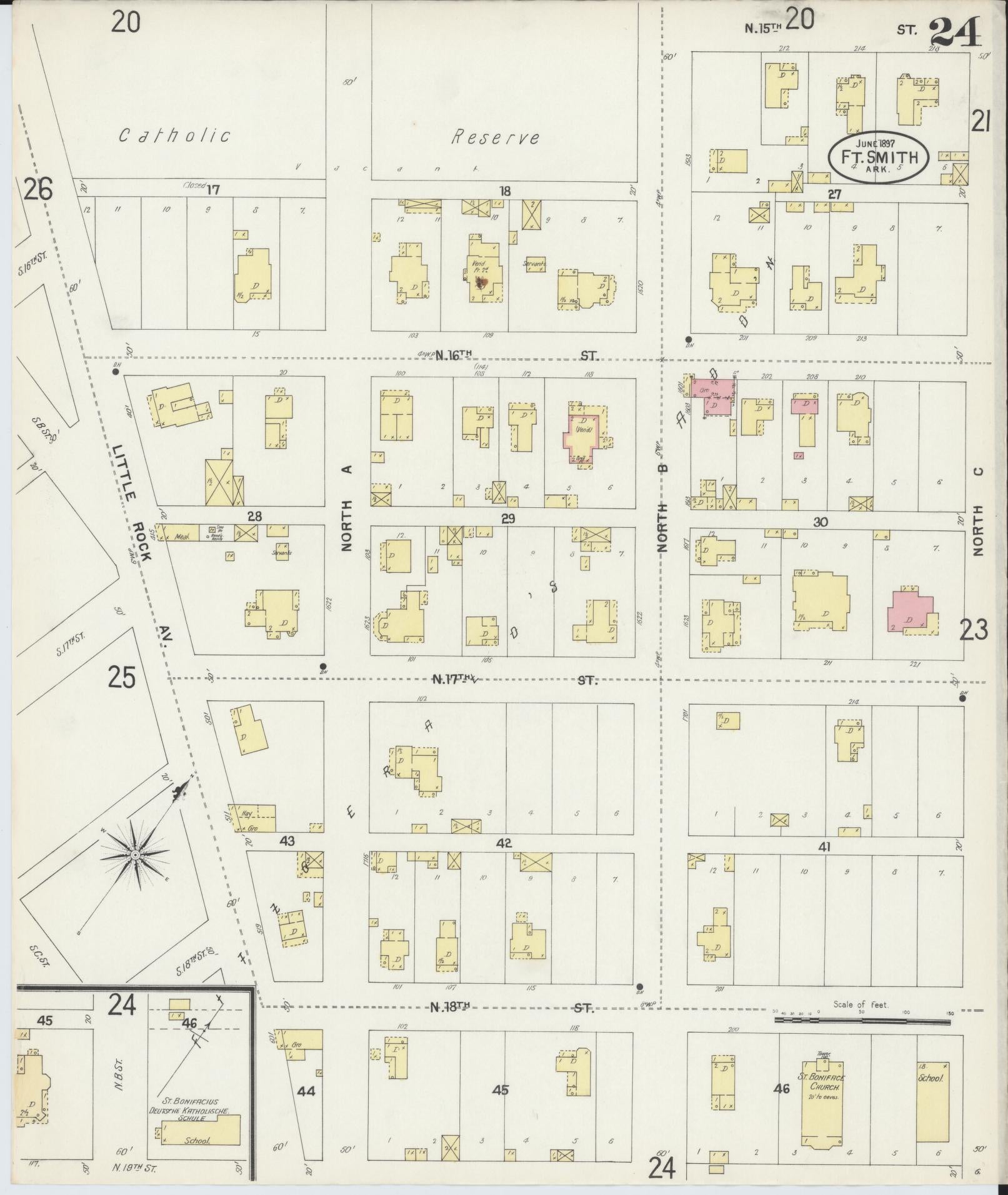 Sanborn Fire Insurance Map from Fort Smith, Sebastian County, Arkansas (1897), Sheet #0024 - Historic Sanborn Fire Insurance Map Print, vintage old map wall art, antique decor, genealogy gift, Arkansas Arkansas map