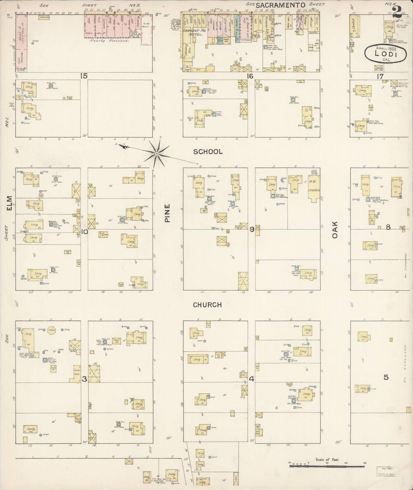Sanborn Fire Insurance Map from Lodi, San Joaquin County, California (1888), Sheet #0002 - Historic Sanborn Fire Insurance Map Print, vintage old map wall art, antique decor, genealogy gift, California California map