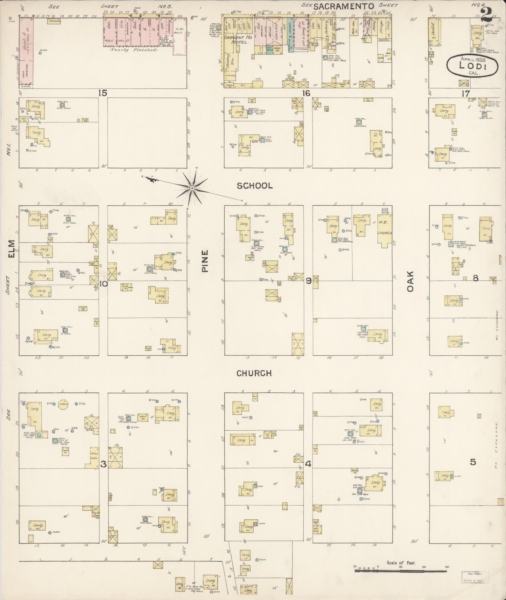 Sanborn Fire Insurance Map from Lodi, San Joaquin County, California (1888), Sheet #0002 - Historic Sanborn Fire Insurance Map Print, vintage old map wall art, antique decor, genealogy gift, California California map