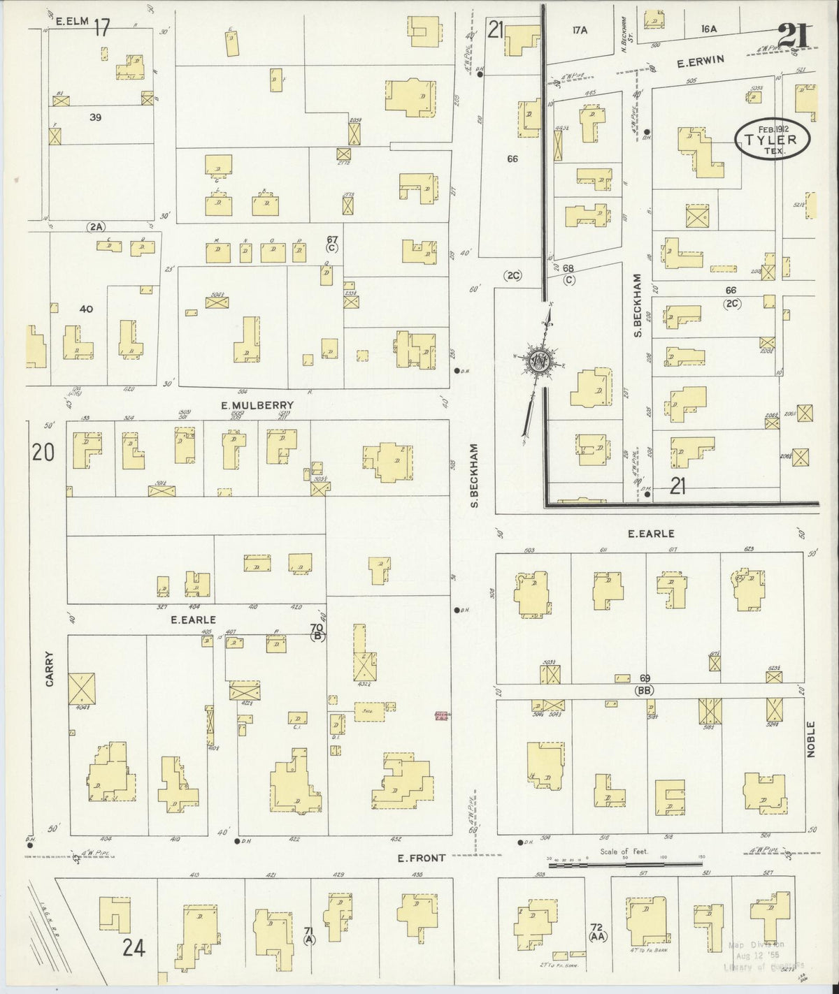 Sanborn Fire Insurance Map from Tyler, Smith County, Texas (1912), Sheet #0021 - Complete Map Set gallery image, historic Sanborn map, vintage wall art, Texas Texas