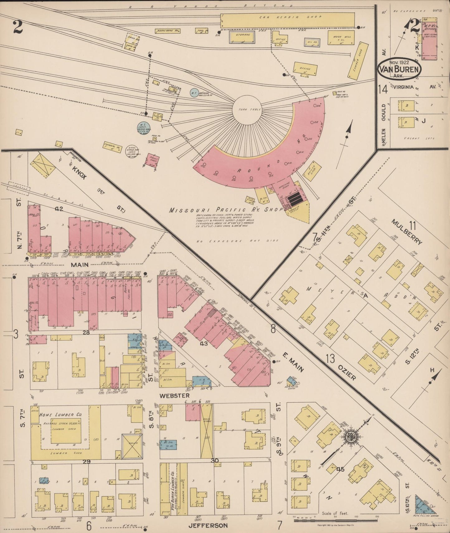 Sanborn Fire Insurance Map from Van Buren, Crawford County, Arkansas (1922), Sheet #0002 - Historic Sanborn Fire Insurance Map Print, vintage old map wall art, antique decor, genealogy gift, Arkansas Arkansas map