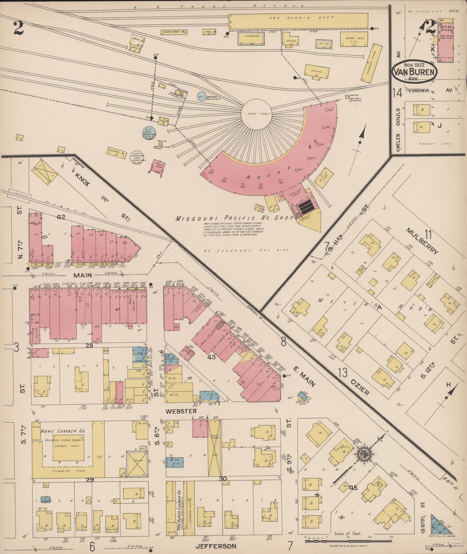 Sanborn Fire Insurance Map from Van Buren, Crawford County, Arkansas (1922), Sheet #0002 - Historic Sanborn Fire Insurance Map Print, vintage old map wall art, antique decor, genealogy gift, Arkansas Arkansas map