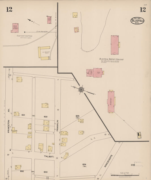 Sanborn Fire Insurance Map from Bluefield, Mercer County, West Virginia (1922), Sheet #0012 - Historic Sanborn Fire Insurance Map Print, vintage old map wall art, antique decor, genealogy gift, West Virginia West Virginia map