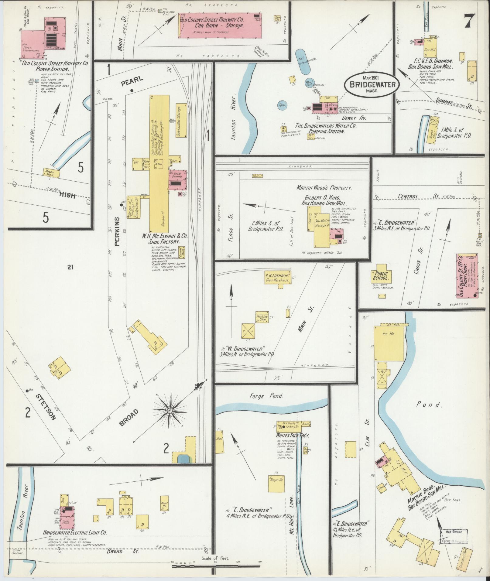 Sanborn Fire Insurance Map from Bridgewater, Plymouth County, Massachusetts (1901), Sheet #0007 - Complete Map Set gallery image, historic Sanborn map, vintage wall art, Massachusetts Massachusetts