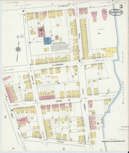 Sanborn Fire Insurance Map from Burlington, Burlington County, New Jersey (1915), Sheet #0003 - Historic Sanborn Fire Insurance Map Print, vintage old map wall art, antique decor, genealogy gift, New Jersey New Jersey map