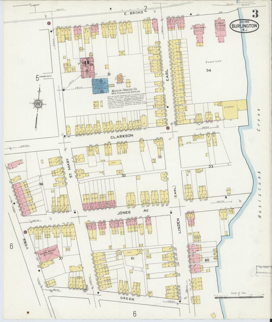 Sanborn Fire Insurance Map from Burlington, Burlington County, New Jersey (1915), Sheet #0003 - Historic Sanborn Fire Insurance Map Print, vintage old map wall art, antique decor, genealogy gift, New Jersey New Jersey map