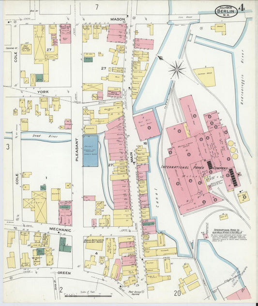 Sanborn Fire Insurance Map from Berlin, Coos County, New Hampshire (1909), Sheet #0004 - Historic Sanborn Fire Insurance Map Print, vintage old map wall art, antique decor, genealogy gift, New Hampshire New Hampshire map