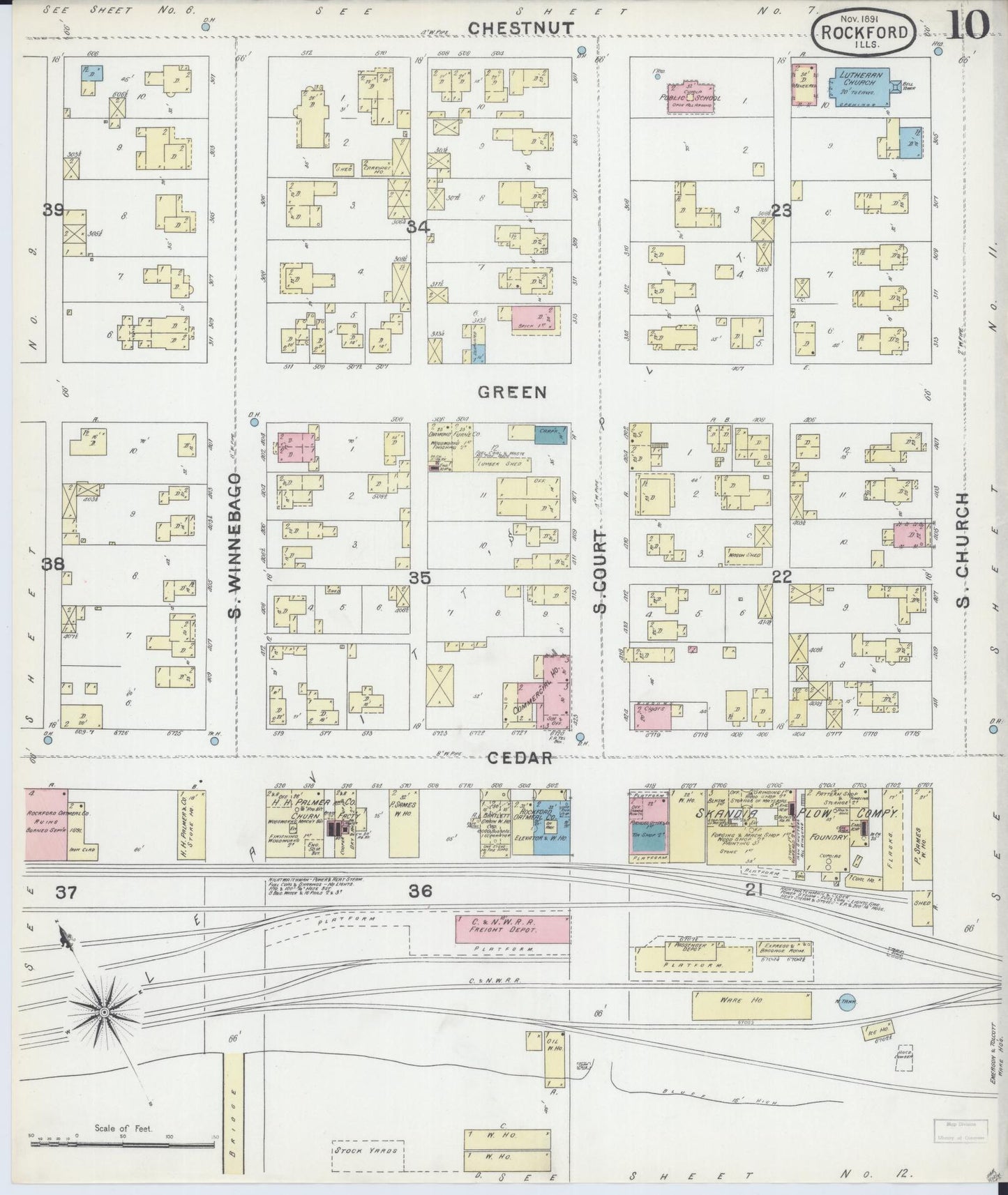 Sanborn Fire Insurance Map from Rockford, Winnebago County, Illinois (1891), Sheet #0010 - Complete Map Set gallery image, historic Sanborn map, vintage wall art, Illinois Illinois