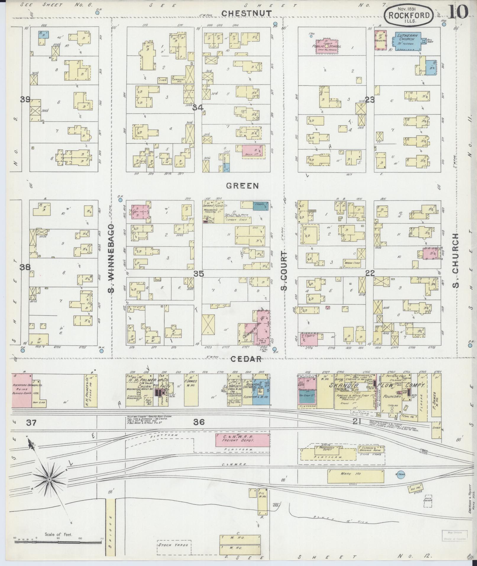 Sanborn Fire Insurance Map from Rockford, Winnebago County, Illinois (1891), Sheet #0010 - Complete Map Set gallery image, historic Sanborn map, vintage wall art, Illinois Illinois