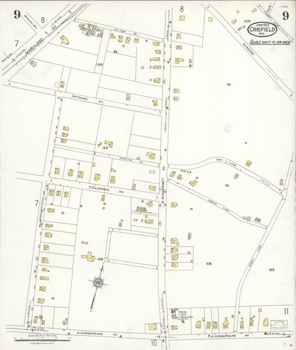 Sanborn Fire Insurance Map from Crisfield, Somerset County, Maryland (1923), Sheet #0009 - Complete Map Set gallery image, historic Sanborn map, vintage wall art, Maryland Maryland