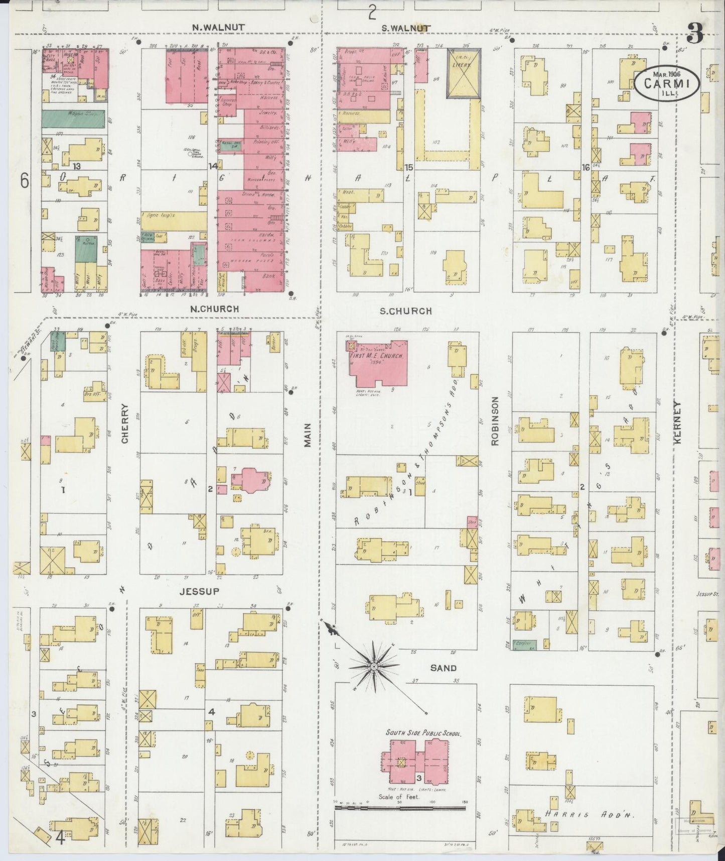 Sanborn Fire Insurance Map from Carmi, White County, Illinois (1906), Sheet #0003 - Complete Map Set gallery image, historic Sanborn map, vintage wall art, Illinois Illinois