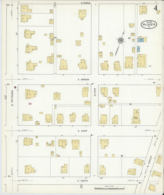 Sanborn Fire Insurance Map from Valdosta, Lowndes County, Georgia (1912), Sheet #0004 - Historic Sanborn Fire Insurance Map Print, vintage old map wall art, antique decor, genealogy gift, Georgia Georgia map