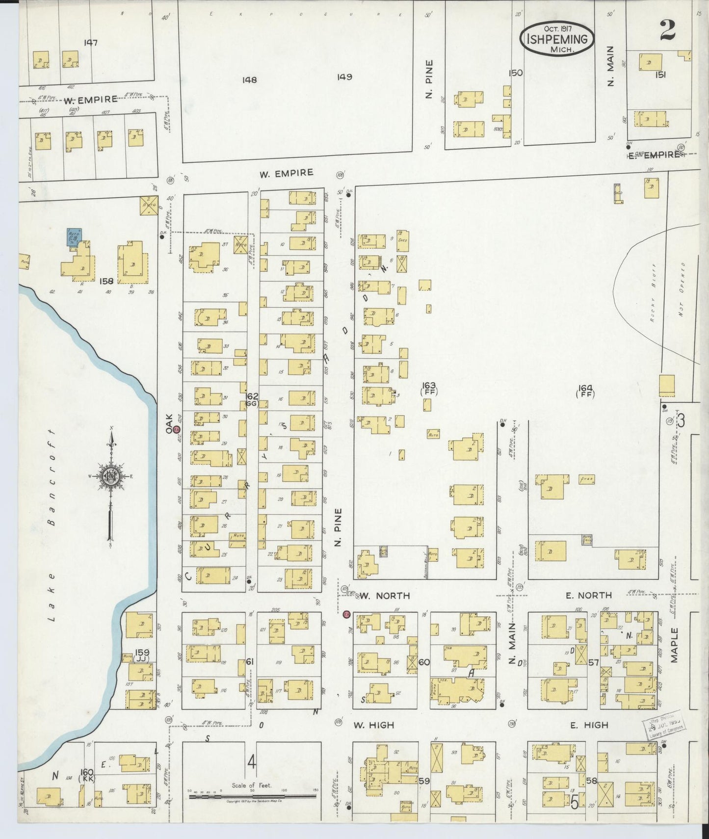 Sanborn Fire Insurance Map from Ishpeming, Marquette County, Michigan (1917), Sheet #0002 - Complete Map Set gallery image, historic Sanborn map, vintage wall art, Michigan Michigan