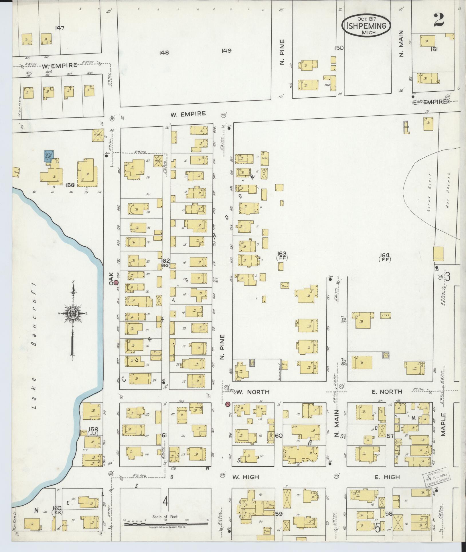 Sanborn Fire Insurance Map from Ishpeming, Marquette County, Michigan (1917), Sheet #0002 - Complete Map Set gallery image, historic Sanborn map, vintage wall art, Michigan Michigan
