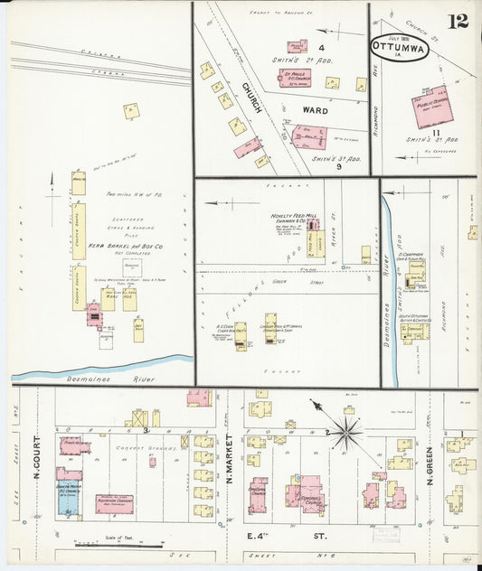 Sanborn Fire Insurance Map from Ottumwa, Wapello County, Iowa (1891), Sheet #0012 - Historic Sanborn Fire Insurance Map Print, vintage old map wall art