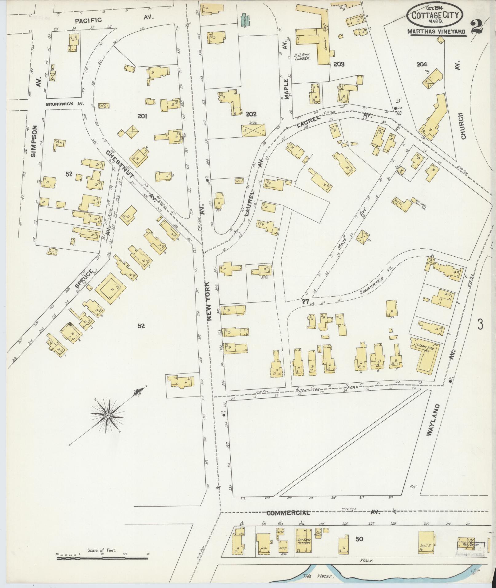Sanborn Fire Insurance Map from Cottage City, Dukes County, Massachusetts (1904), Sheet #0002 - Complete Map Set gallery image, historic Sanborn map, vintage wall art, Massachusetts Massachusetts