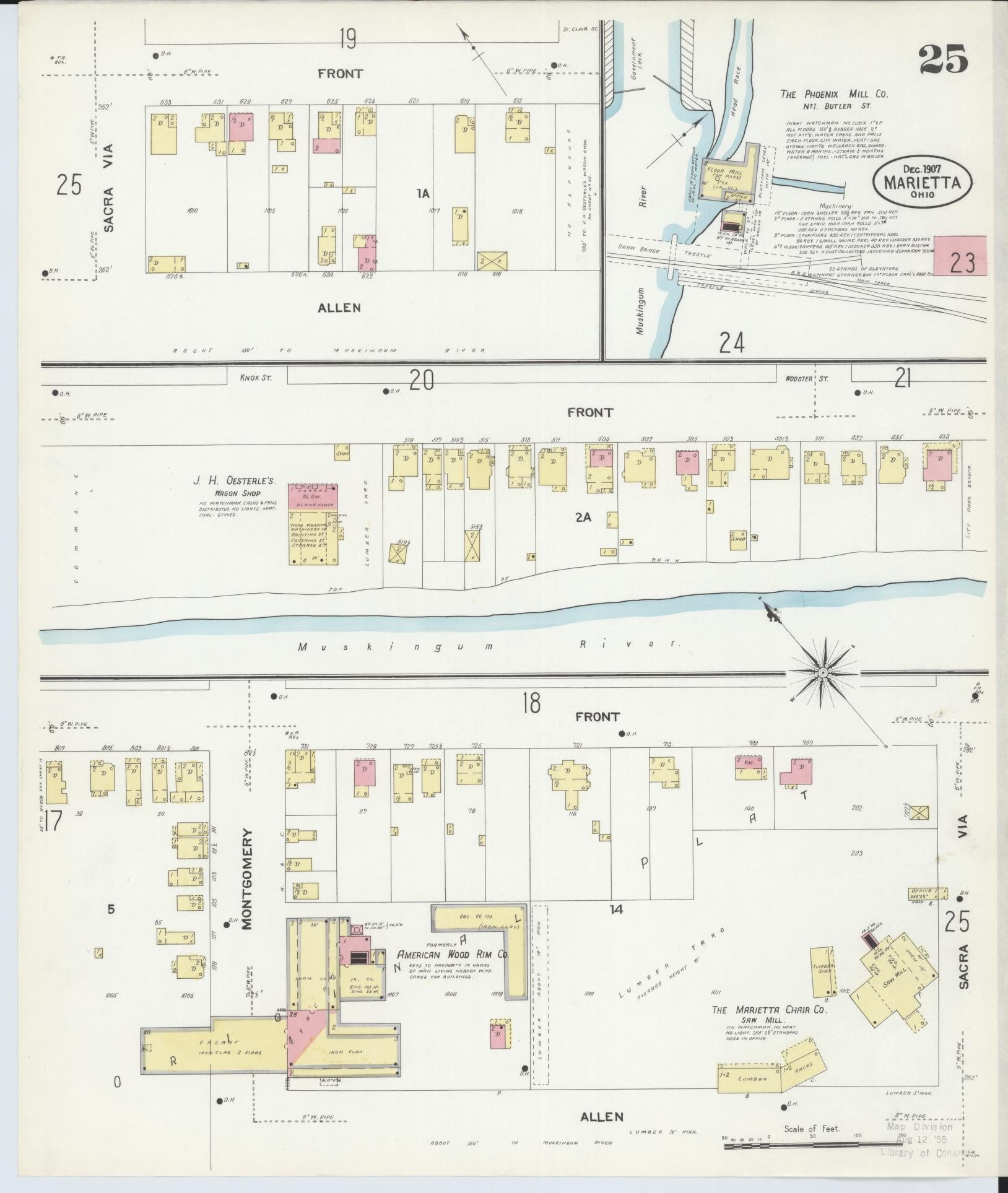 Sanborn Fire Insurance Map from Marietta, Washington County, Ohio (1907), Sheet #0025 - Historic Sanborn Fire Insurance Map Print, vintage old map wall art, antique decor, genealogy gift, Ohio Ohio map