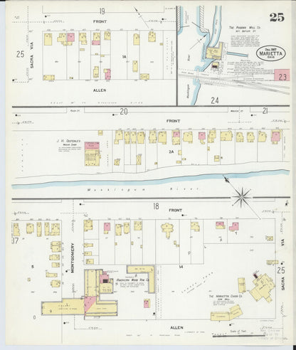 Sanborn Fire Insurance Map from Marietta, Washington County, Ohio (1907), Sheet #0025 - Historic Sanborn Fire Insurance Map Print, vintage old map wall art, antique decor, genealogy gift, Ohio Ohio map