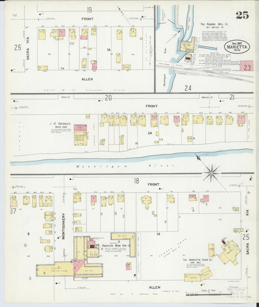 Sanborn Fire Insurance Map from Marietta, Washington County, Ohio (1907), Sheet #0025 - Historic Sanborn Fire Insurance Map Print, vintage old map wall art, antique decor, genealogy gift, Ohio Ohio map
